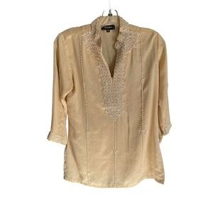 Lakshita Womens Beaded Tunic Dress Long Sleeve Size M Cream